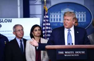 President Donald Trump addresses reporters on the coronavirus pandemic. By Brendan Smialowski (AFP)