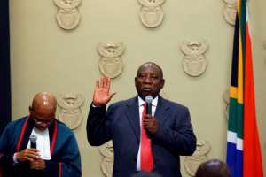 Ramaphosa was sworn in as president on Thursday, bringing the curtain down on the turbulent Zuma era. By MIKE HUTCHINGS (POOL/AFP) 