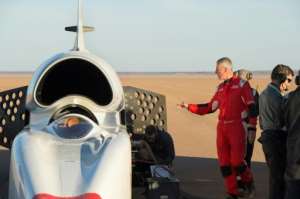 RAF pilot Andy Green is the driver of the Bloodhound, built exclusively for speed. By RODGER BOSCH (AFP)