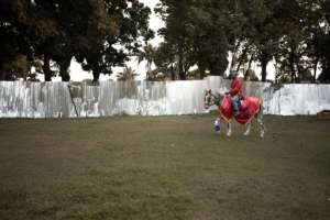 Rehearsal: Captain Jean Bosco goes on horseback for the second time in his life. By FLORENT VERGNES (AFP)