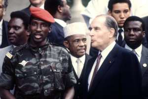 Relations were strained between Sankara and French President François Mitterrand, photographed in 1983. By JEAN-CLAUDE DELMAS (AFP / File)