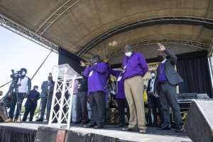 Religious leaders speak at the prayer session for Zuma. By GUILLEM SARTORIO (AFP)