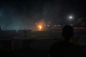 Risky business: The car of spinner 'Katra' bursts into flames at a spinning event in Alberton. By Michele Spatari (AFP)