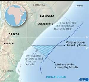 Rival claims in the maritime border dispute. By Laurence SAUBADU (AFP)