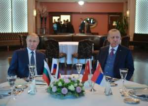 Russian President Vladimir Putin and Turkish President Recep Tayyip Erdogan at a meeting in Istanbul. By Alexey DRUZHININ (SPUTNIK/AFP)