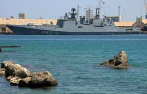 Russia's RFS Admiral Grigorovich frigate seen on March 1 anchored in Port Sudan. By - (AFP)