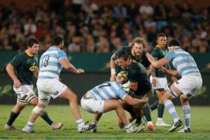 Rynhardt Elstadt made his two Test appearances against Argentina last summer. By MARCO LONGARI (AFP/File)