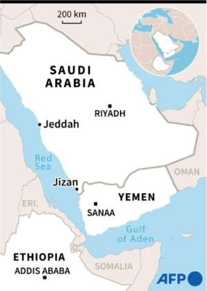 Map showing Jizan city in Saudi Arabia where Ethiopian migrants, expelled from Yemen, are being held in detention centres under harrowing conditions, detainees have said via smuggled mobile telephones.. By (AFP)