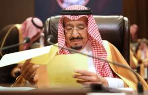 Saudi Arabia's King Salman attends talks of the Arab League summit in the Jordanian Dead Sea resort of Sweimeh on March 29, 2017