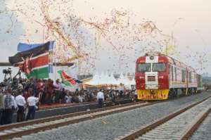Show the flag: The launch in May 2017 of one of the biggest railway projects in Africa -- a $3.2-billion Chinese-built track between Nairobi and the port city of Mombasa. By TONY KARUMBA (AFP)