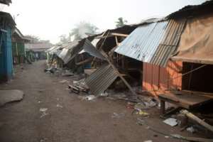 Shops in a street of the PK5 district in Bangui were ransacked after the clashes that left at least 30 people dead. By FLORENT VERGNES (AFP)