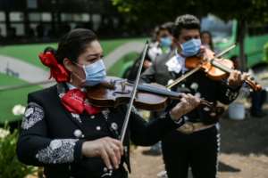 Social distancing and use of masks is happening everywhere. By Pedro PARDO (AFP)