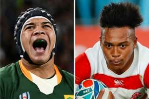 South Africa wing Cheslin Kolbe (L) and Japan's Kotaro Matsushima are both electric runners. By Anne-Christine POUJOULAT, Odd ANDERSEN (AFP)