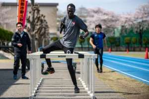 South Sudan Paralympic sprinter Michael Machiek Ting Kutjang trains at the team's Maebashi base, north of Tokyo.