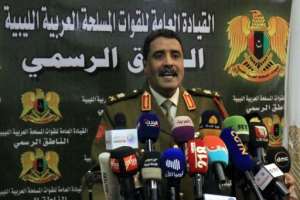 Spokesman for Khalifa Haftar's forces Ahmad al-Mesmari announced the capture of Sirte from forces loyal to Libya's unity government on Monday spokesman for Haftar's forces, addresses the media in the eastern Libyan city of Benghazi on January 6, 2020.Forces of Libyan strongman Khalifa Haftar announced they had taken control of the coastal city of Sirte from factions loyal to the Tripoli government. Sirte, some 450 kilometres (280 miles) east of the capital Tripoli, had been held by forces allied with the UN-recognised Government of National Accord (GNA) since 2016.. By Abdullah DOMA (AFP)