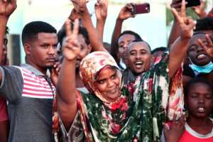 Sudanese demonstrators demand the dissolution of former ruler Omar al-Bashir's party. By EBRAHIM HAMID (AFP)