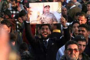 Supporters of Libyan military strongman Khalifa Haftar demonstrate in February against the Turkish military intervention in support of the Tripoli government. By Abdullah DOMA (AFP/File)
