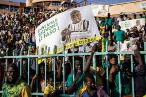 Supporters of presidential candidate Zephirin Diabre. The placards read: 'Let's save (Burkina) Faso together'. By OLYMPIA DE MAISMONT (AFP)
