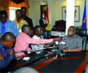 President Mills addressing the media after meeting with chiefs from the Andani Gate of Dagbon at the Castle, Osu.