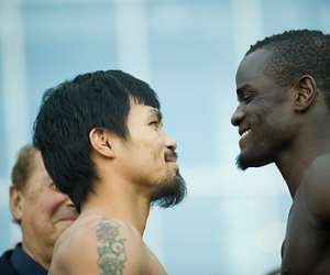 Pacquiao and Clottey during the weigh-in