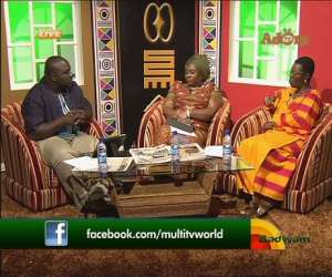 L-R: Kwadwo Asare-Bffour Acheampong (host), Sadinam Tamakloe, Ursula Owusu