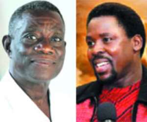 From left: President Atta Mills, Prophet TB Joshua, Mrs Betty Mould-Iddrisu, Police officers executing the court order. INSET: Some of the impounded properties of the Synagogue Church