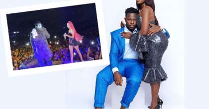 Fella Makafui and Medikal. INSET: Sister Derby and Medikal on stage