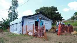 Congolese health workers stand at the Bunia Evangelical Medical Center during a visit by European Commissioner for Equality, and Preparedness and Crisis Management Hadja Lahbib, to assess the response to the Ebola outbreak, 7 June 2026. -  Gradel Muyisa Mumbere/Reuters