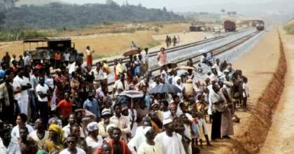 A file picture of the January 18, 1983 inauguration of part of Trans-Gabon Railway. By STRINGER (AFP/File)