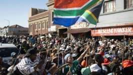 Anti-migrant protesters marched in a township outside Johannesburg.  By EMMANUEL CROSET (AFP)