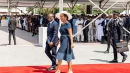 Benins new president, Romuald Wadagni, arrived at his inaugraration with his wife, First Lady Nathalie Villette-Wadagni.  By yanick folly (AFP)