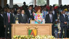 Cameroons President Paul Biya (CL) and First Lady Chantal Biya (CR) left June 7 for a short, private stay in Europe.  By Alberto PIZZOLI (AFP)