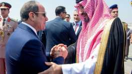 Egyptian President Abdel Fattah al-Sisi met the Saudi de facto ruler Crown Prince Mohammed bin Salman in Cairo.  By Ahmed NURELDINE (SPA/AFP)