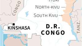 Map of the Democratic Republic of Congo locating the provinces of Ituri, North Kivu and South Kivu.  By Sophie RAMIS, Vincent LEFAI (AFP/File)