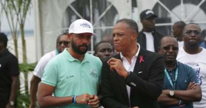 Noureddin Bongo Valentin (L), the eldest son of Gabonese President Ali Bongo Ondimb, was appointed coordinator of presidential affairs, raising opposition criticism of turning the country into a monarchy. By STEVE JORDAN (AFP)