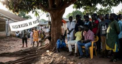 Officials count first-round votes at a polling station in the popular Bairro Militar area of Bissau in November 2019. By JOHN WESSELS (AFP/File)