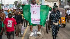 Protesters also marched in the streets of Lagos.  By TOYIN ADEDOKUN (AFP)