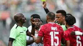 Somali referee Omar Artan (R) received the full support of Somalias Ministry of Sport after he was barred from entering the US.  By FRANCK FIFE (AFP)
